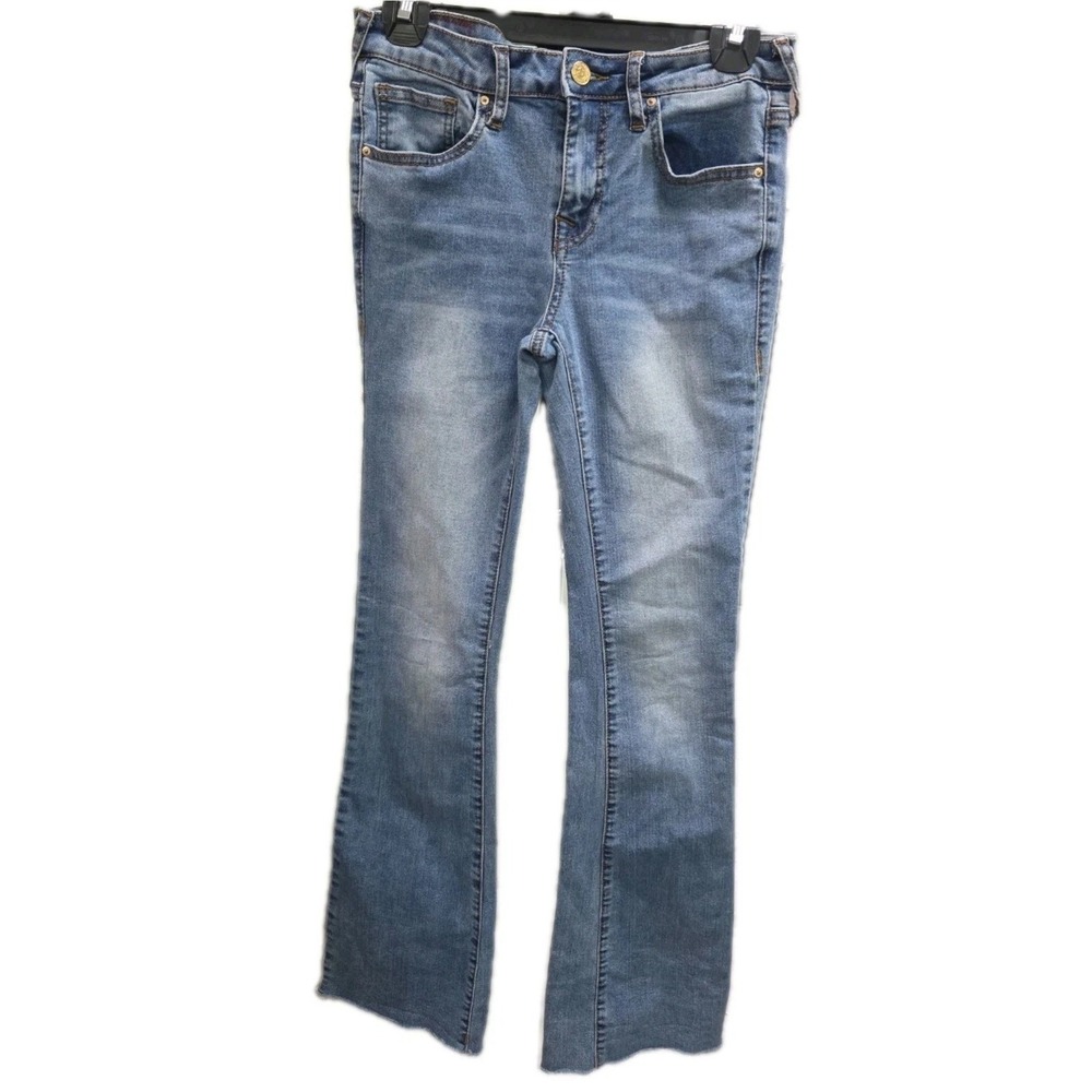 True Religion Becca Mid Rise Bootcut Jeans Blue 27 Raw Hem